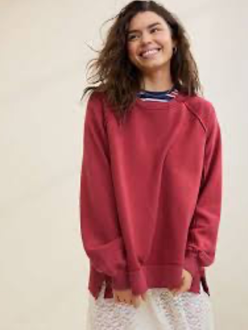 Aerie Rusty Cherry Red Pullover Sweatshirt - Casual Relaxed Fit. Lagenlook.L